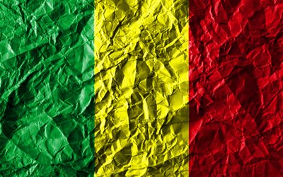 mali flagge, 4k, zerknittert, papier, afrikanischen l&#228;ndern, kreativ, flagge von mali, die nationale symbole, afrika, mali, 3d flag