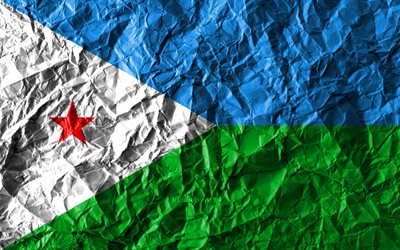 Djibouti flagga, 4k, skrynkliga papper, Afrikanska l&#228;nder, kreativa, Flaggan i Djibouti, nationella symboler, Afrika, Djibouti 3D-flagga, Djibouti