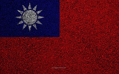 flagge von taiwan, asphalt textur, die flagge auf asphalt, taiwan, flagge, asien, flaggen von asien l&#228;ndern