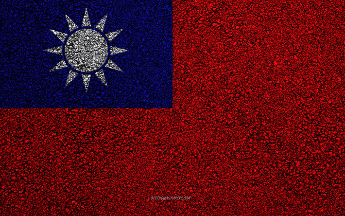 Flag of Taiwan, asphalt texture, flag on asphalt, Taiwan flag, Asia, Taiwan, flags of Asia countries