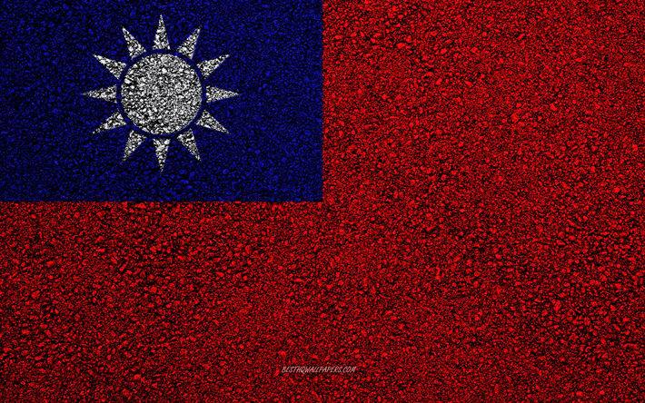 Bandeira de Taiwan, a textura do asfalto, sinalizador no asfalto, Taiwan bandeira, &#193;sia, Taiwan, bandeiras dos pa&#237;ses da &#193;sia