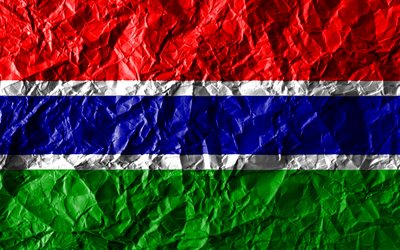 gambia flagge, 4k, zerknittert, papier, afrikanischen l&#228;ndern, kreativ, flagge, gambia, nationale symbole, afrika, gambia 3d-kennzeichen