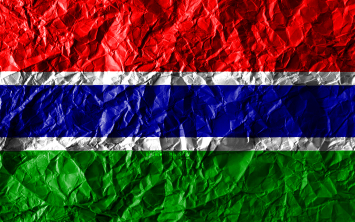 Gambian flag, 4k, crumpled paper, African countries, creative, Flag of Gambia, national symbols, Africa, Gambia 3D flag, Gambia