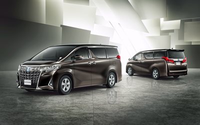 Toyota Alphard, 2020, exterior, luxury minibus, front view, new brown Alphard, japanese cars, Toyota