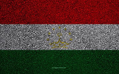 Flag of Tajikistan, asphalt texture, flag on asphalt, Tajikistan flag, Asia, Tajikistan, flags of Asia countries
