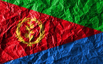 Eritrean bandiera, 4k, carta stropicciata, i paesi Africani, creativo, Bandiera dell&#39;Eritrea, simboli nazionali, Africa, Eritrea 3D bandiera, Eritrea