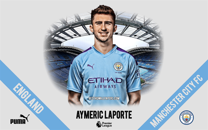 Aymeric Laporte, Manchester City FC, portre, Fransız futbolcu, defans, Premier Lig, İngiltere, Manchester City futbolcular 2020, futbol, Etihad Stadyumu
