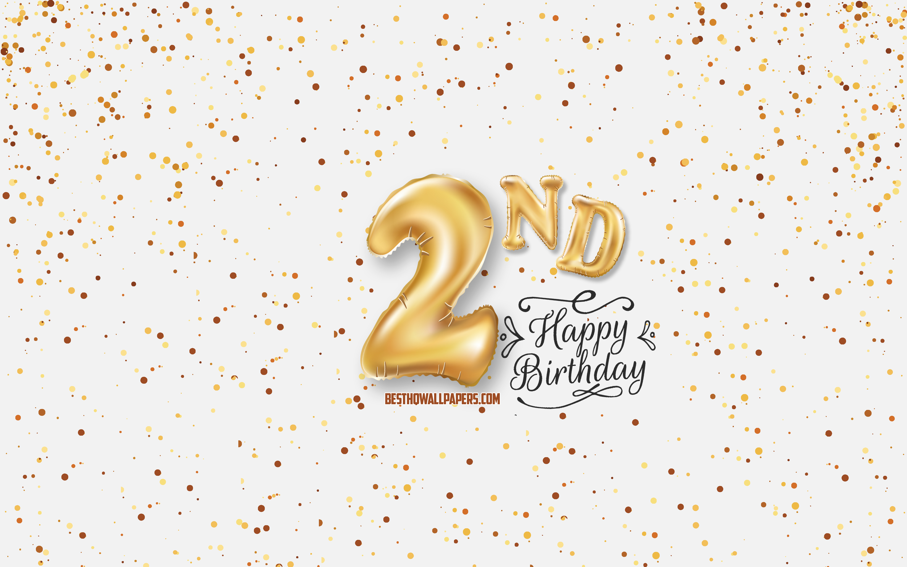 Download wallpapers 2nd Happy Birthday, 3d balloons letters, Birthday  background with balloons, 2 Years Birthday, white background, Happy Birthday,  greeting card, Happy 2 Years Birthday for desktop with resolution  3840x2400. High Quality