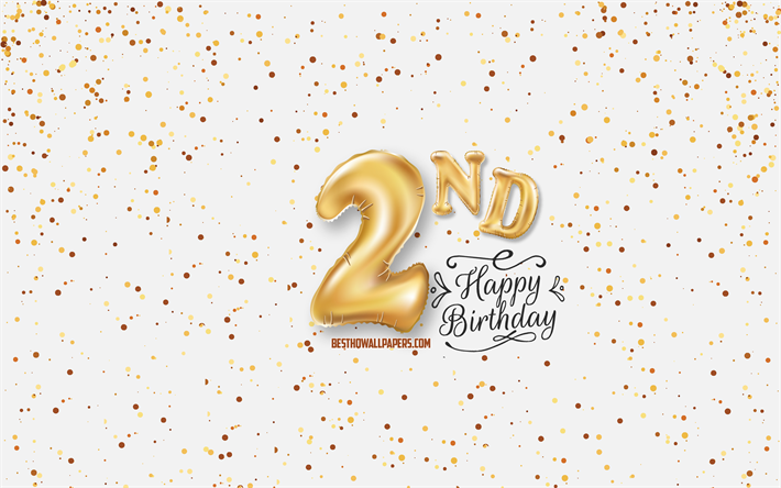 2nd Happy Birthday, 3d balloons letters, Birthday background with balloons, 2 Years Birthday, white background, Happy Birthday, greeting card, Happy 2 Years Birthday