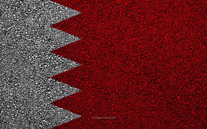 Bandiera del Bahrain, asfalto, trama, bandiera su asfalto, in Bahrain, bandiera, Asia, Bahrain, bandiere di paesi Asia