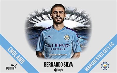 Bernardo Silva, Manchester City FC, portre, Portekizli futbolcu, orta saha oyuncusu, Premier Lig, İngiltere, Manchester City futbolcular 2020, futbol, Etihad Stadyumu