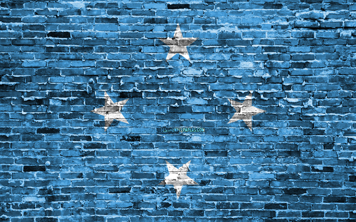 4k, Micronesian flag, bricks texture, Oceania, national symbols, Flag of Micronesia, brickwall, Micronesia 3D flag, Oceanian countries, Micronesia