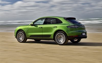 2019 Porsche Macan Turbo, 2020, esterno, vista frontale, di lusso, sport utility vehicle, nuovo verde Macan Turbo, auto tedesche, Porsche