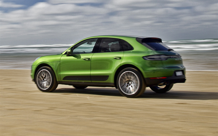 2019 Porsche Macan Turbo, en 2020, &#224; l&#39;ext&#233;rieur, vue de face, v&#233;hicule utilitaire sport de luxe, de nouveaux verte Macan Turbo, voitures allemandes, Porsche