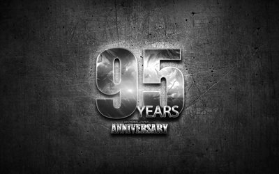 95 Years Anniversary, silver signs, creative, anniversary concepts, 95th anniversary, brown metal background, Silver 95th anniversary sign