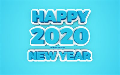 Happy New Year 2020, Blue 2020 background, creative art, 2020 3d background, 2020 concepts, Happy New Year