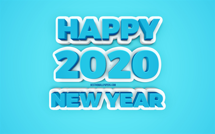 Feliz Nuevo A&#241;o 2020, Azul 2020 fondo, arte creativo, 2020 3d de fondo, 2020 conceptos, Feliz A&#241;o Nuevo