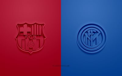 Barcelona FC vs FC Internazionale, de la Liga de Campeones, 2019, promo, partido de f&#250;tbol, Grupo F de la UEFA, Europa, Barcelona FC, el FC Internazionale, arte 3d, 3d logo