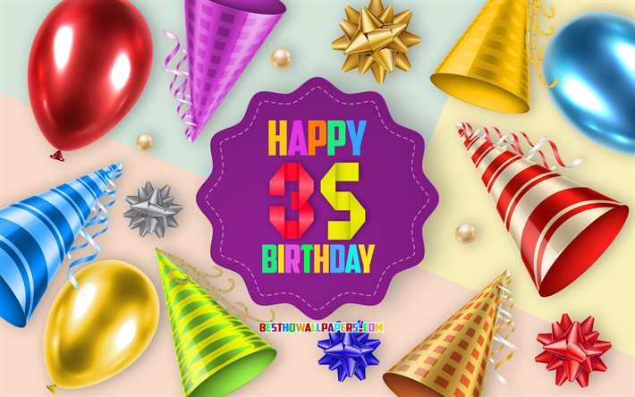 Happy 35 Years Birthday, Greeting Card, Birthday Balloon Background, creative art, Happy 35th birthday, silk bows, 35th Birthday, Birthday Party Background, Happy Birthday