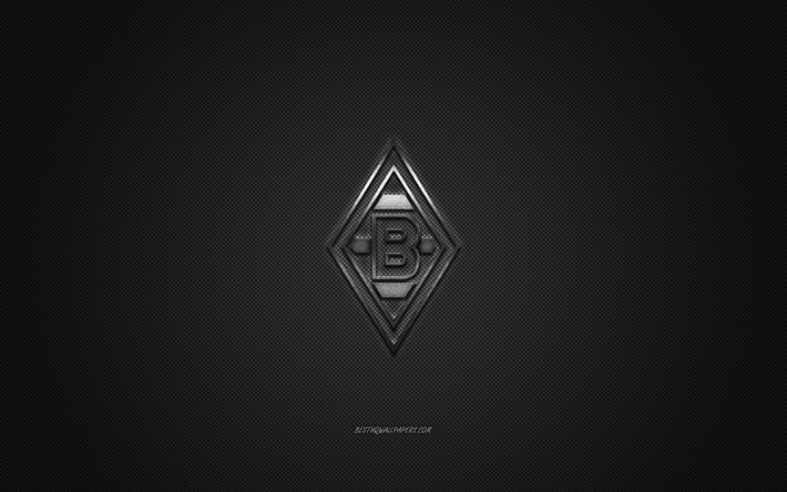 Borussia Monchengladbach, German football club, Bundesliga, silver logo, gray carbon fiber background, football, Monchengladbach, Germany, Borussia Monchengladbach logo