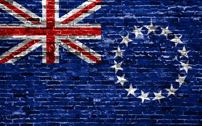 4k, Cook-Saarten lipun alla, tiilet rakenne, Oseania, kansalliset symbolit, Lipun Cook Islands, brickwall, Cook Islands 3D flag, Oseanian maat, Cook Islands