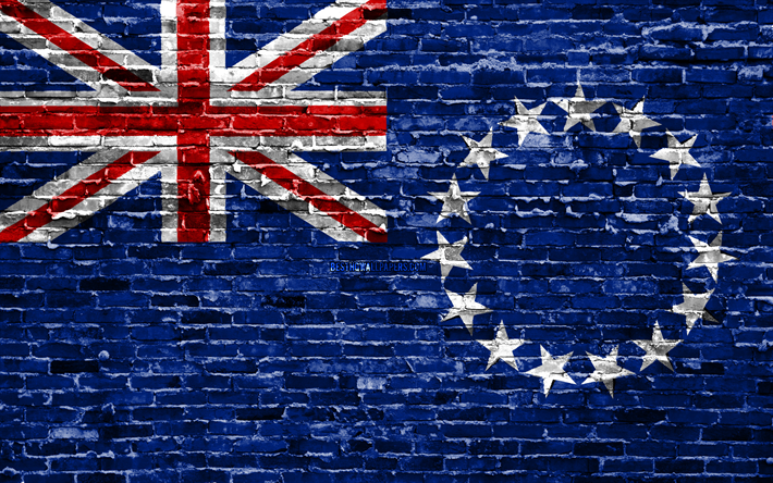 4k, Cook Islands flag, bricks texture, Oceania, national symbols, Flag of Cook Islands, brickwall, Cook Islands 3D flag, Oceanian countries, Cook Islands