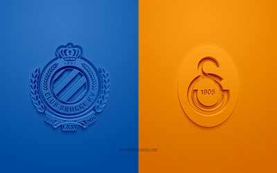 Il Club Brugge vs Galatasaray in Champions League, 2019, promo, partita di calcio, Gruppo A, la UEFA, l&#39;Europa, il Club Brugge, il Galatasaray SK, arte 3d, 3d logo