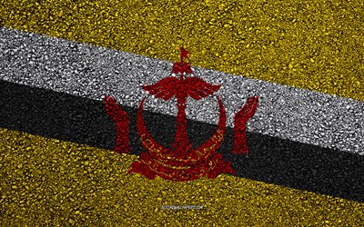 Bandera de Brunei, el asfalto de la textura, la bandera sobre el asfalto, Brunei bandera, Asia, Brunei, las banderas de los pa&#237;ses de Asia