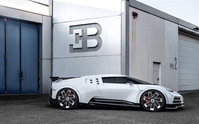 Bugatti Centodieci, 2020, branco hipercarro, vista lateral, exterior, branco novo Centodieci, sueco de carros esportivos, Bugatti