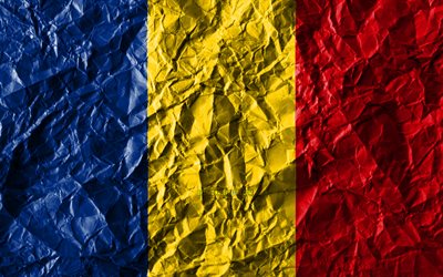 Chad flag, 4k, crumpled paper, African countries, creative, Flag of Chad, national symbols, Africa, Chad 3D flag, Chad
