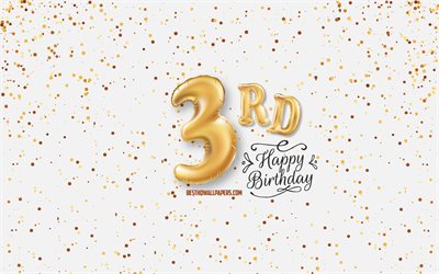3rd Happy Birthday, 3d balloons letters, Birthday background with balloons, 3 Years Birthday, Happy 3rd Birthday, white background, Happy Birthday, greeting card, Happy 3 Years Birthday