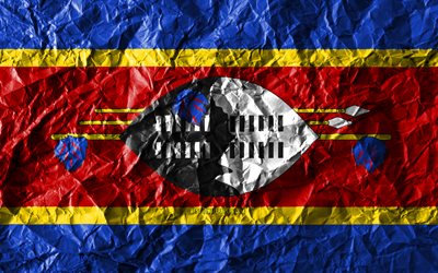 Eswatini bandeira, 4k, papel amassado, Pa&#237;ses da &#225;frica, criativo, Bandeira de Eswatini, s&#237;mbolos nacionais, &#193;frica, Eswatini 3D bandeira, Eswatini
