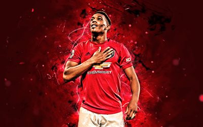 Anthony Martial, 2019, Manchester United FC, french footballers, football stars, Premier League, Anthony Jordan Martial, soccer, football, Man United, neon lights
