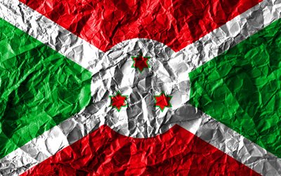 Burundi drapeau, 4k, papier froiss&#233;, les pays Africains, cr&#233;atif, Drapeau du Burundi, les symboles nationaux, l&#39;Afrique, le Burundi 3D drapeau, Burundi