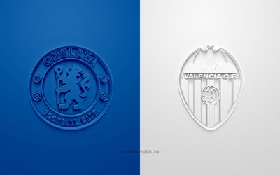 chelsea vs valencia cf, uefa champions league, 2019, promo, fu&#223;ball-spiel, gruppe h, uefa, europa, chelsea fc, valencia cf, 3d-kunst, 3d-logo