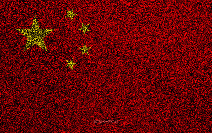 Flag of China, asphalt texture, flag on asphalt, China flag, Asia, China, flags of Asia countries