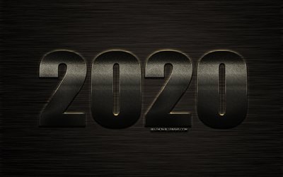 2020 yılına Kavramlar, koyu metal harf, 2020 Gri metal arka plan, 2020 kavramlar, yaratıcı sanat, 2020, Mutlu yıllar