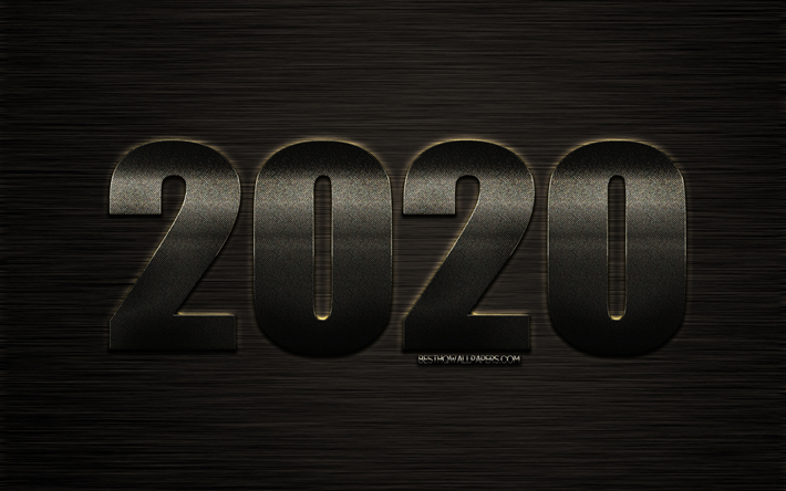 L&#39;An 2020 Concepts, sombre lettres en m&#233;tal, 2020 Gris m&#233;tal, fond, horizon 2020 concepts, art cr&#233;atif, 2020, Heureuse Nouvelle Ann&#233;e