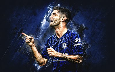 Christian Pulisic, Chelsea FC, portrait, American football player, Premier League, England, football, blue stone background
