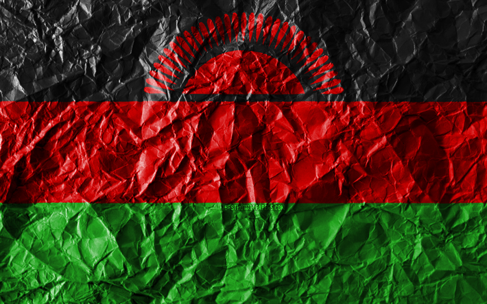 Malawi drapeau, 4k, papier froiss&#233;, les pays Africains, cr&#233;atif, Drapeau du Malawi, les symboles nationaux, l&#39;Afrique, le Malawi 3D drapeau Malawi