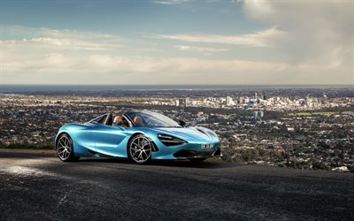 2019, McLaren 720S Aranha, azul carro desportivo, supercar, novo azul 720S Aranha, roadster, Brit&#226;nica de carros esportivos, McLaren