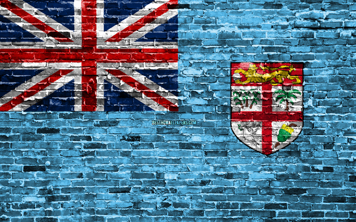 4k, Fiji flag, bricks texture, Oceania, national symbols, Flag of Fiji, brickwall, Fiji 3D flag, Oceanian countries, Fiji