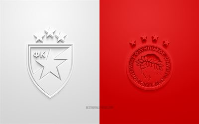 Crvena Zvezda vs Olympiacos, de la Liga de Campeones, 2019, promo, partido de f&#250;tbol, Grupo B, de la UEFA, Europa, Crvena Zvezda, el Olympiacos, arte 3d, 3d logo