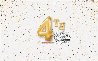 4th Happy Birthday, 3d balloons letters, Birthday background with balloons, 4 Years Birthday, Happy 4th Birthday, white background, Happy Birthday, greeting card, Happy 4 Year Birthday