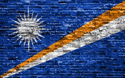 4k, Marshall Islands flag, bricks texture, Oceania, national symbols, Flag of Marshall Islands, brickwall, Marshall Islands 3D flag, Oceanian countries, Marshall Islands