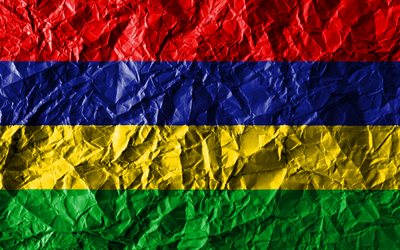 Mauricio bandera, 4k, papel arrugado, los pa&#237;ses Africanos, creativo, Bandera de Mauricio, los s&#237;mbolos nacionales, &#193;frica, Mauricio 3D de la bandera, Mauricio