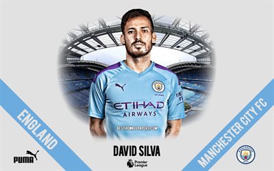 David Silva, Manchester City FC, portrait, Spanish footballer, midfielder, Premier League, England, Manchester City footballers 2020, football, Etihad Stadium