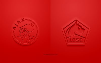 Ajax vs LOSC Lille in Champions League, 2019, promo, partita di calcio, Gruppo H, la UEFA, l&#39;Europa, l&#39;AFC Ajax, il LOSC Lille, arte 3d, 3d logo