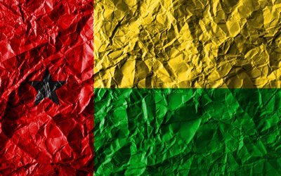 Guinea-Bissau flagga, 4k, skrynkliga papper, Afrikanska l&#228;nder, kreativa, Flaggan i Guinea-Bissau, nationella symboler, Afrika, Guinea-Bissau 3D-flagga, Guinea-Bissau