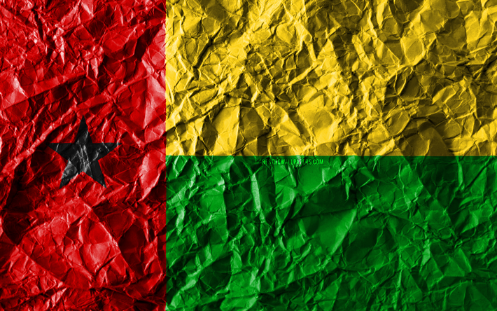 Guinea-Bissau flag, 4k, crumpled paper, African countries, creative, Flag of Guinea-Bissau, national symbols, Africa, Guinea-Bissau 3D flag, Guinea-Bissau